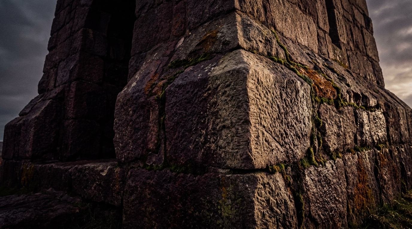 Strong Tower Consulting foundation blocks and hand-cut stone cornerstone in sunrise light, built to endure since 2008